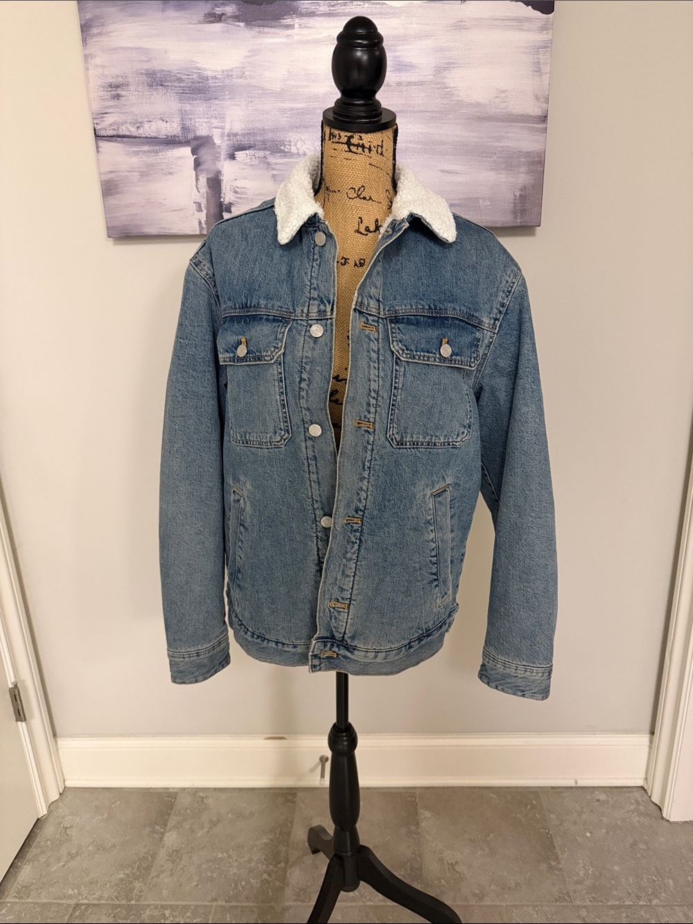 H&M Light Blue Denim Sherpa Collar Jacket